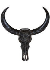 Authentic Dark Grey Hand Carved Buffalo Skull